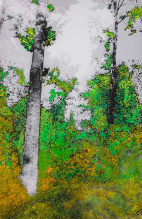 Jean Claude Chastaing - Original oil painting on photo - Walk in the forest