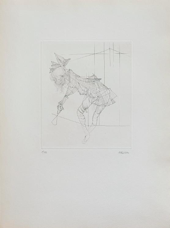 Hans BELLMER - Original print - dry point - The little girl with the spinning top 3 (Feuilles éparses)
