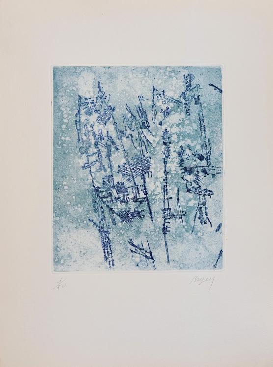 Camille BRYEN - Original print - etching  - Composition 4 (Feuilles éparses)