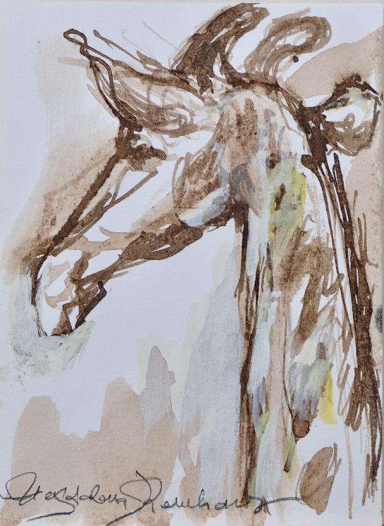 Magdalena Reinharez - Original painting - Brown Ink wash - Giraffes