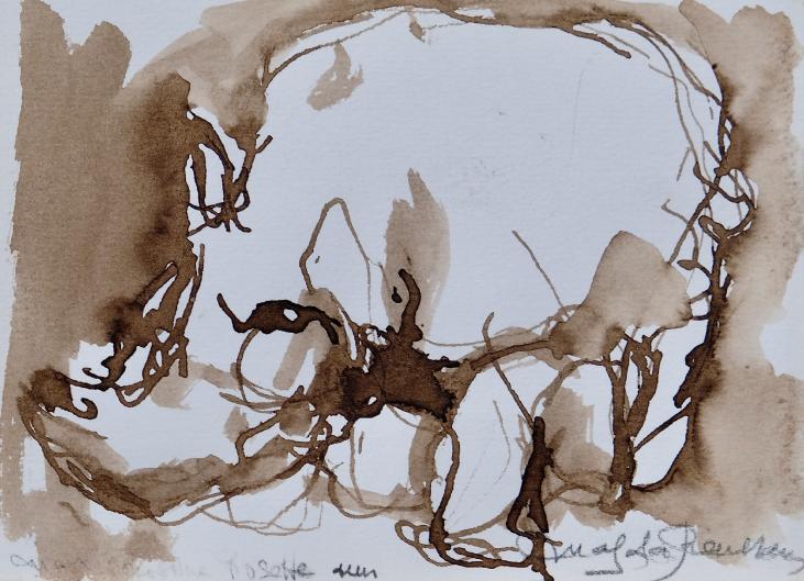 Magdalena Reinharez - Original painting - Brown Ink wash - Rhinocéros