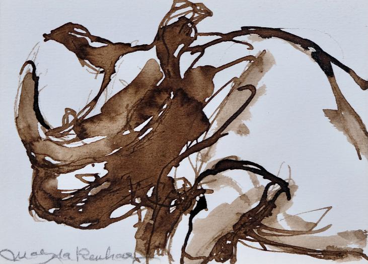 Magdalena Reinharez - Original painting - Brown Ink wash - Rhinocéros