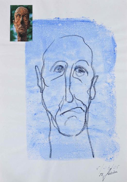 Jean-Louis SIMONIN - Original painting - Gouache - Tribute to Giacometti