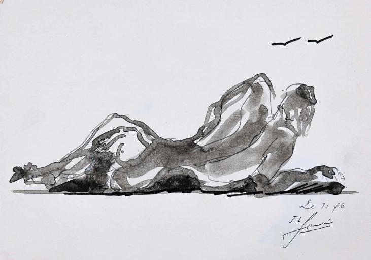 Jean-Louis SIMONIN - Original painting - Gouache - Reclining nude