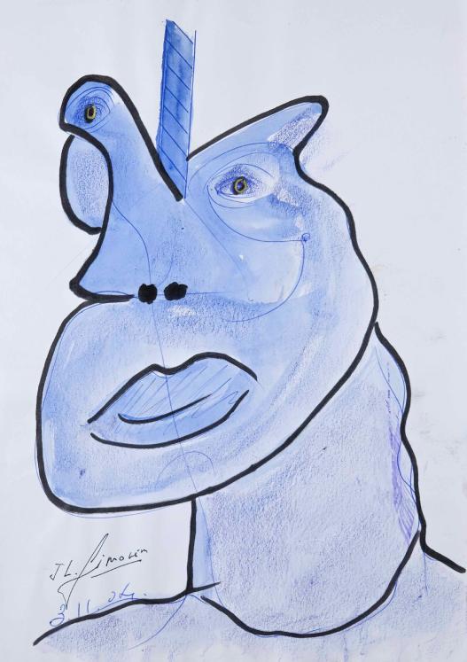 Jean-Louis SIMONIN - Original drawing - Pastel - Horned beast