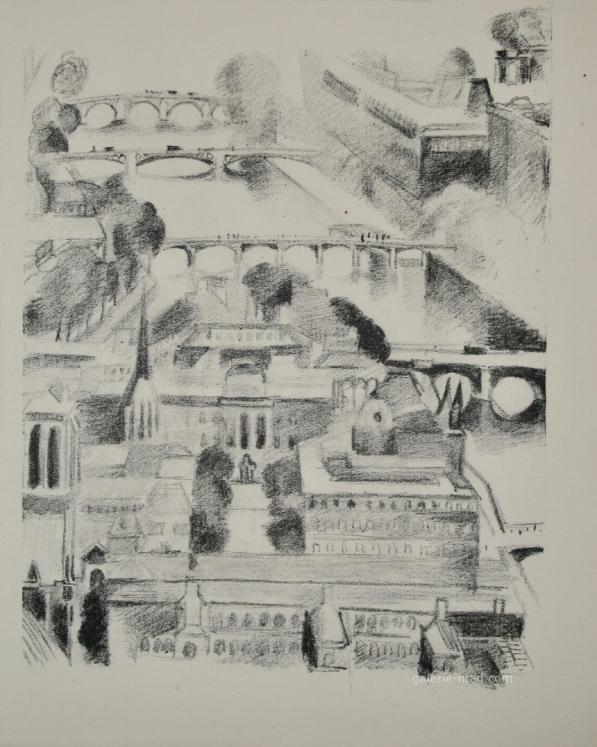 Robert DELAUNAY - Print - Lithograph - Paris, The Seine with four bridges