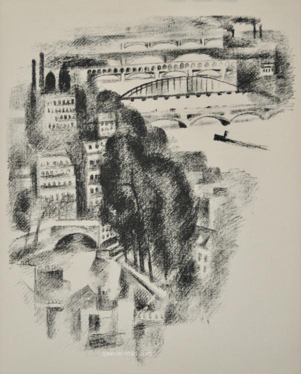 Robert DELAUNAY - Print - Lithograph - Paris, Bridges and footbridge of Passy