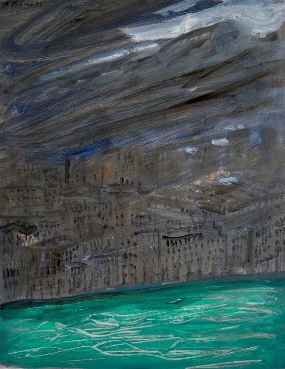 Jacques PONCET - Original painting - Gouache - The banks of Lyon