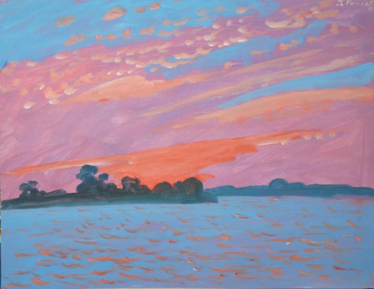 Jacques PONCET - Original painting - Gouache - blazing sky