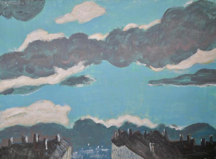 Jacques PONCET - Original painting - Gouache - Roofs of Lyon in gray weather