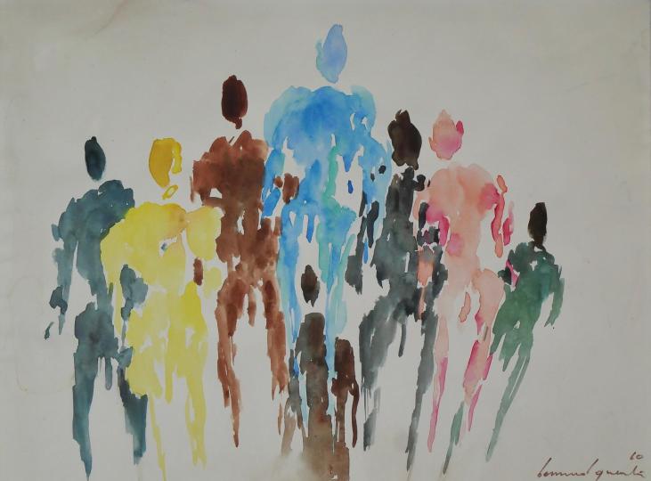 Bernard QUENTIN - Original painting - Watercolor - Crowd