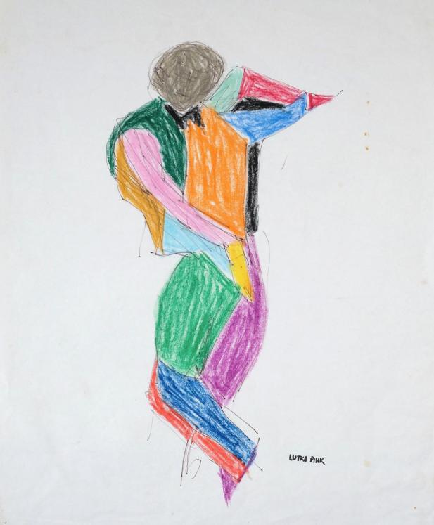 Lutka PINK - Original drawing - Felt and pastel - Dancer