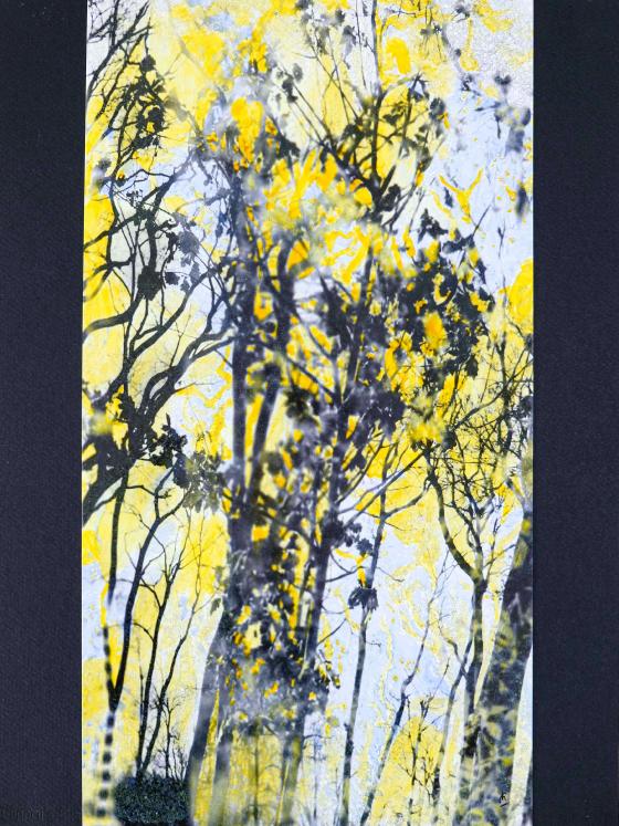 Jean Claude Chastaing - Peinture originale - Huile sur papier - Balade en forêt