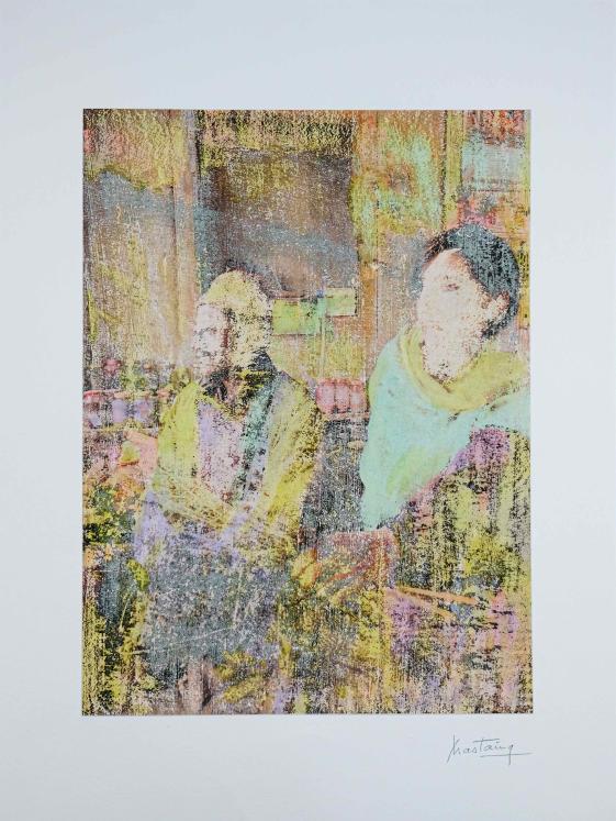 Jean Claude Chastaing - Peinture originale - Grattage sur image - Couple