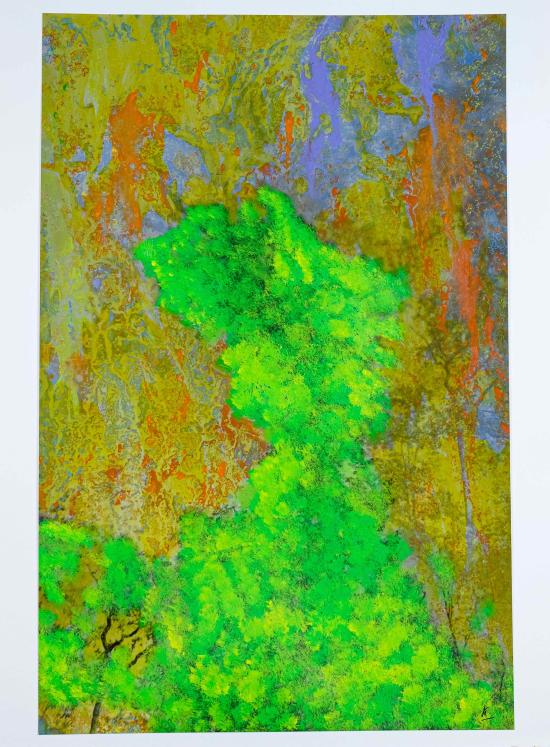 Jean Claude Chastaing - Peinture originale à huile sur photo - Balade en forêt 83