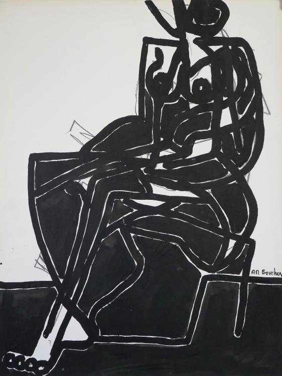 Alain Michel BOUCHER - Peinture originale - Gouache - La femme au fauteuil 2
