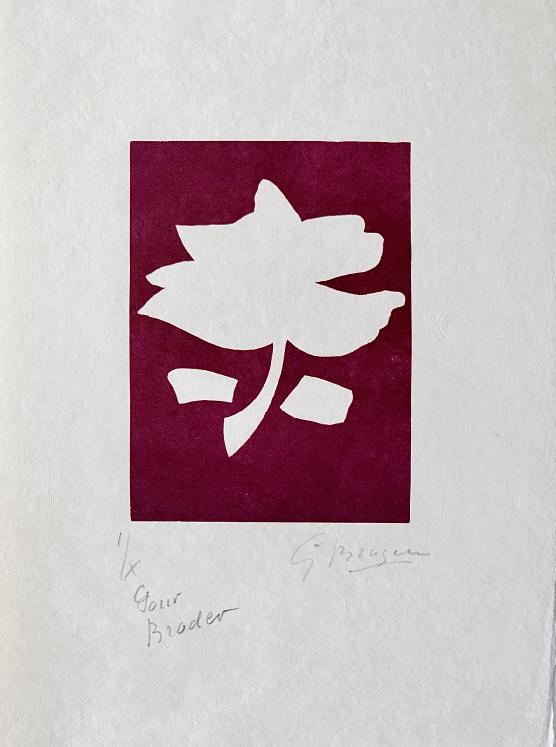Georges BRAQUE - Estampe originale - Lithographie - Fleur sur fond violet (Tir à l'Arc)