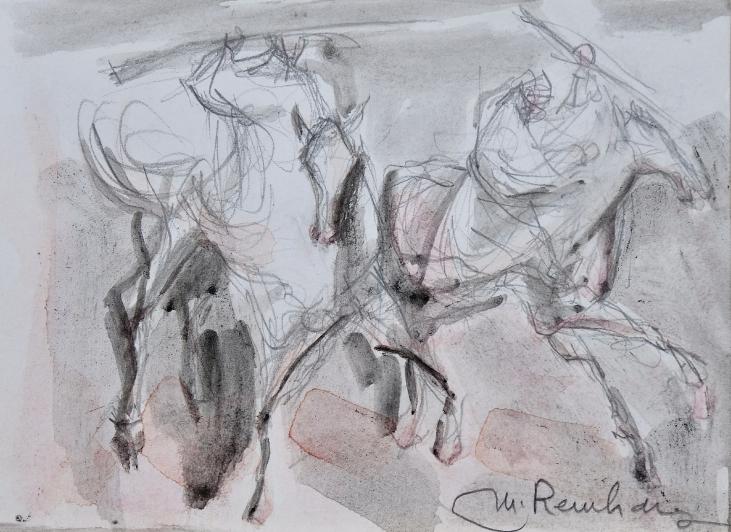 Magdalena Reinharez - Peinture originale - Aquarelle et crayon - Cavalier