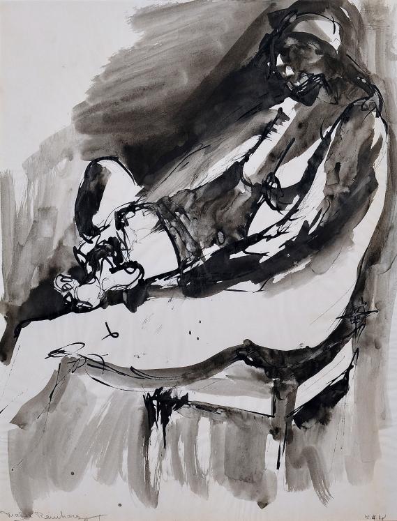 Magdalena Reinharez - Peinture originale - Lavis encre noire - Nu