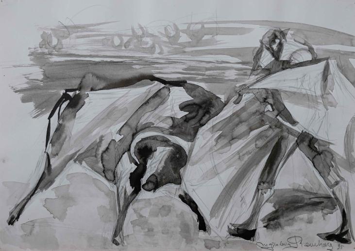 Magdalena Reinharez - Peinture originale - Lavis - La corrida