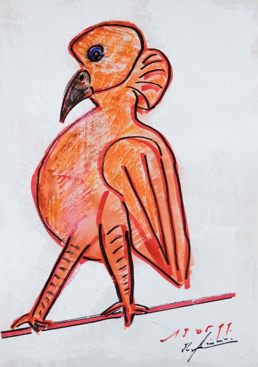 Jean-Louis SIMONIN - Peinture originale - Gouache - L'oiseau