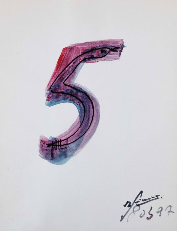 Jean-Louis SIMONIN - Peinture originale - Gouache - Chiffre 5