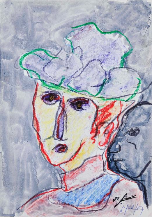 Jean-Louis SIMONIN - Dessin original - Pastel et Gouache - Femme au chapeau