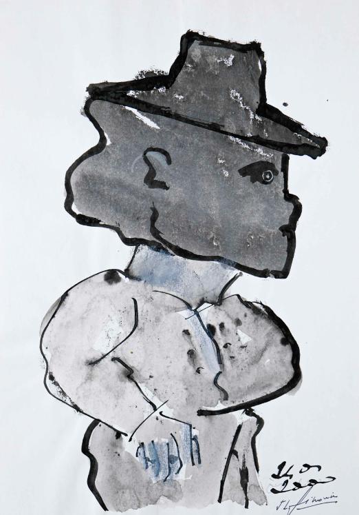 Jean-Louis SIMONIN - Peinture originale - Gouache - Homme au Chapeau