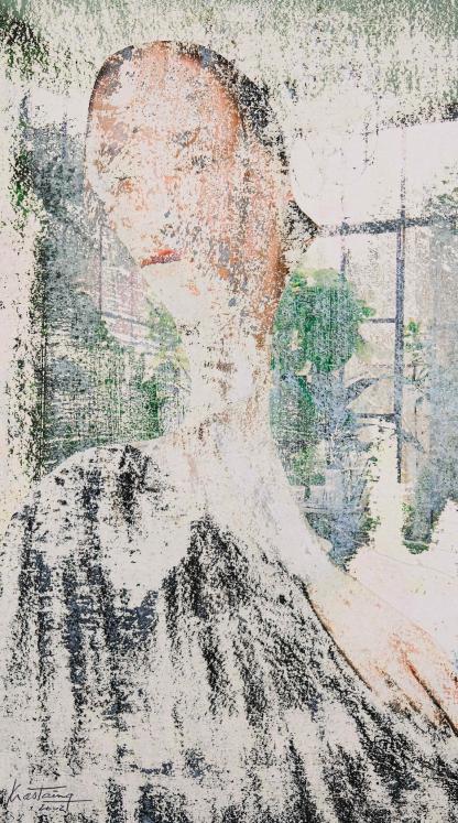 Jean-Claude CHASTAING - Art divers original - Collage, peinture et grattage - Portrait Intérieur 47