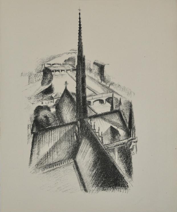 Robert DELAUNAY - Estampe - Lithographie - Paris, la flèche de Notre Dame