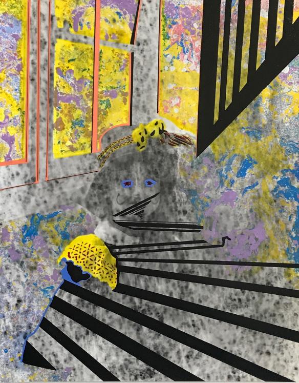Jean Claude Chastaing - Peinture originale à huile sur photo - La jeune fille en bas de l'escalier