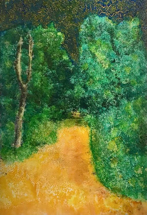 Jean Claude Chastaing - Peinture originale à huile sur photo - Le petit chemin
