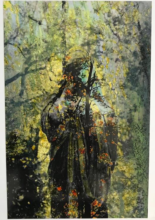 Jean Claude Chastaing - Peinture à huile sur photo - Vierge en forêt