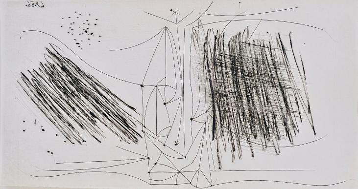 Pablo Picasso - Estampe - Pointe-sèche - Composition à la femme (Un poème dans chaque livre Paul Eluard) 1