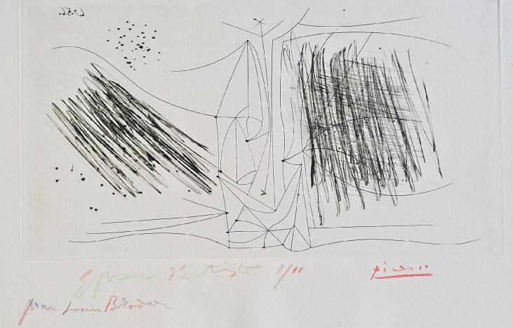 Pablo Picasso - Estampe Originale - Pointe-sèche - Composition à la femme (Un poème dans chaque livre Paul Eluard)