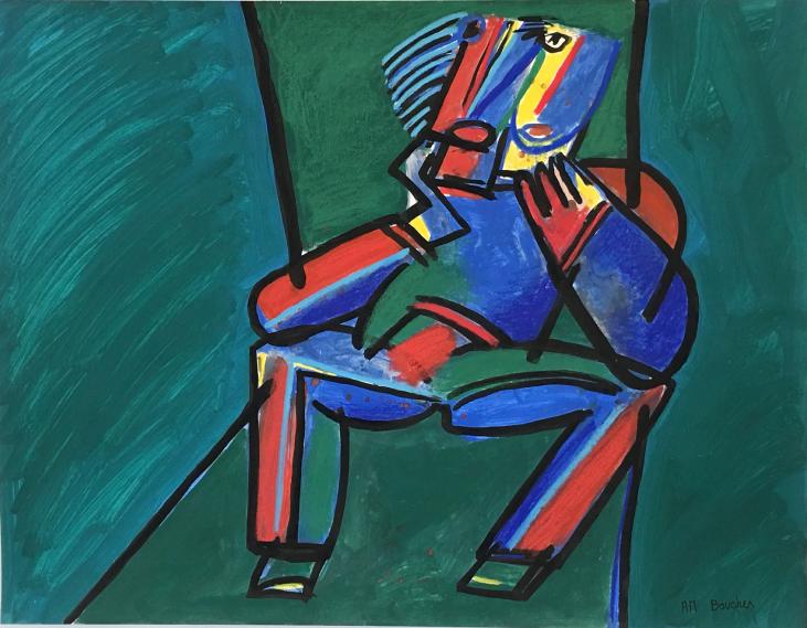 Alain Michel BOUCHER - Peinture originale - Gouache - La femme au fauteuil