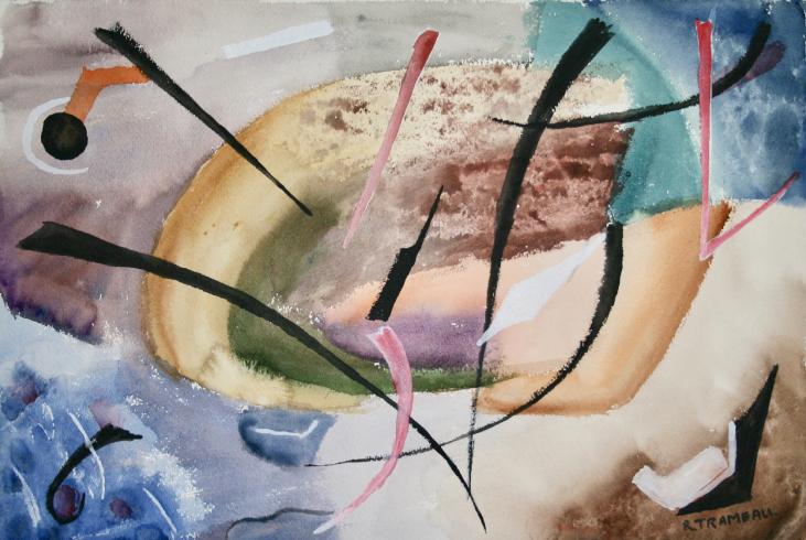 Raymond TRAMEAU - Peinture originale - Aquarelle - Composition abstraite 1