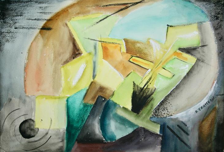 Raymond TRAMEAU - Peinture originale - Aquarelle - Composition abstraite 15