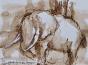 Magdalena Reinharez - Peinture originale - Lavis encre brune - Éléphant