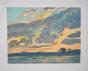 Jacques PONCET - Peinture originale - Gouache - Coucher de soleil sur le rivage